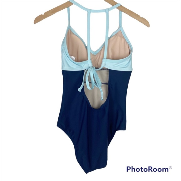 KONA SOL Blue Colorblock Open Back One Piece Swimsuit NWT Small - Picture 3 of 14